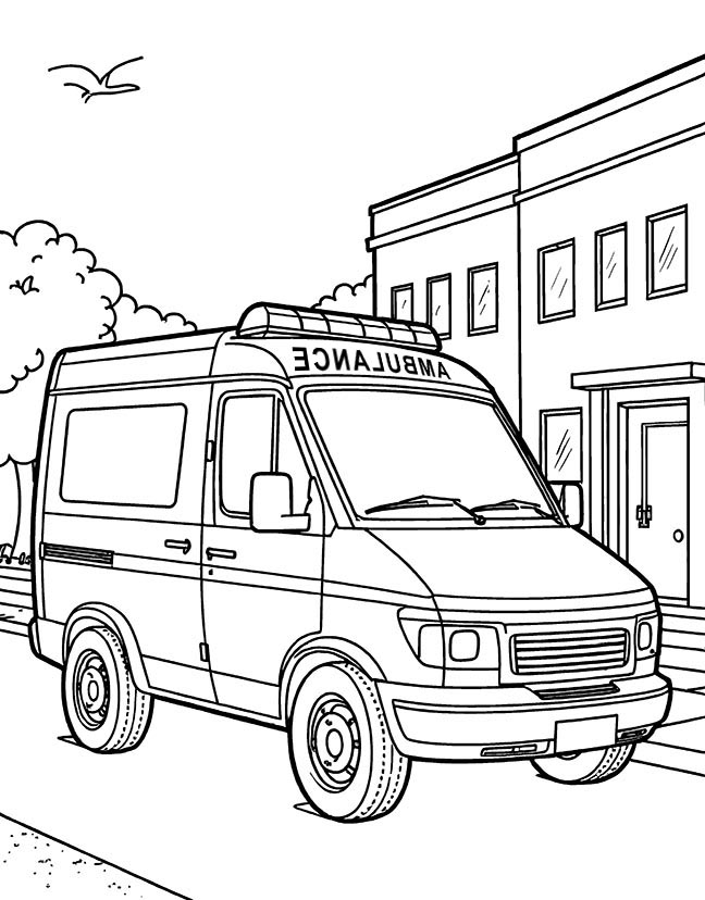 Ambulance ready to go coloring page